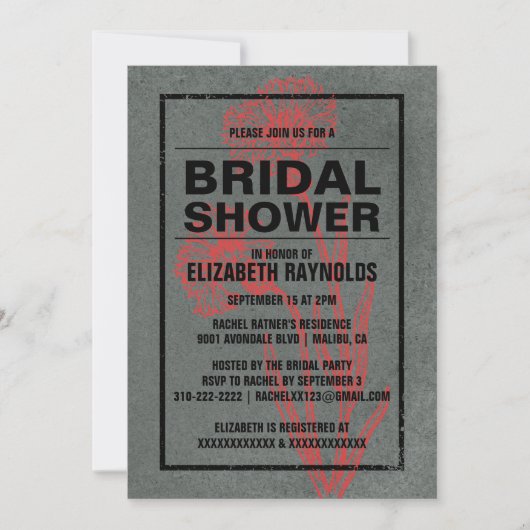Rustic Red & Black Bridal Shower-uitnodigingen Kaart (Voorkant)