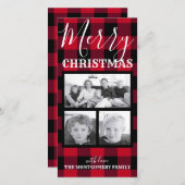 Rustic Red Black Buffalo Check Christmas 3 foto's Feestdagenkaart (Voorkant / Achterkant)