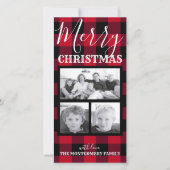 Rustic Red Black Buffalo Check Christmas 3 foto's Feestdagenkaart (Voorkant)