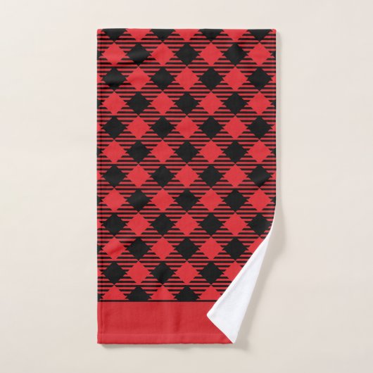 Rustic Red Black Buffalo Check Monogram Bad Handdoek (Handdoek)