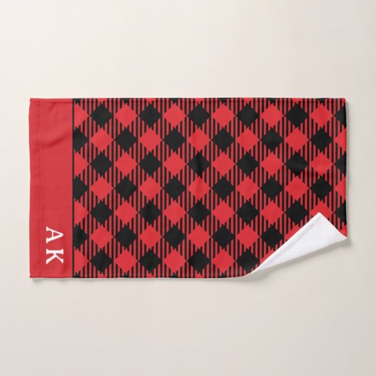 Rustic Red Black Buffalo Check Monogram Bad Handdoek (Handdoek)