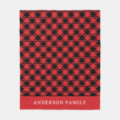 Rustic Red Black Buffalo Check Monogram Fleece Deken (Voorkant)
