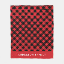 Rustic Red Black Buffalo Check Monogram Fleece Deken