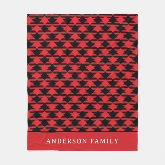 Rustic Red Black Buffalo Check Monogram Fleece Deken (Voorkant)