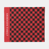 Rustic Red Black Buffalo Check Monogram Fleece Deken (Voorkant (Horizontaal))