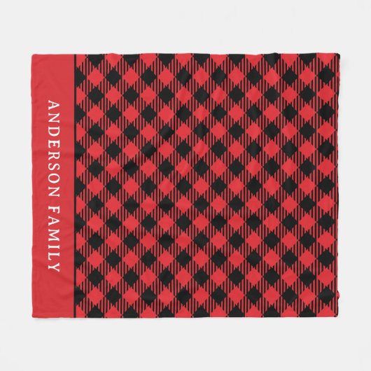 Rustic Red Black Buffalo Check Monogram Fleece Deken (Voorkant (Horizontaal))