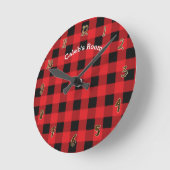 Rustic Red Black Buffalo Gepersonaliseerde naam Ronde Klok (Hoek)