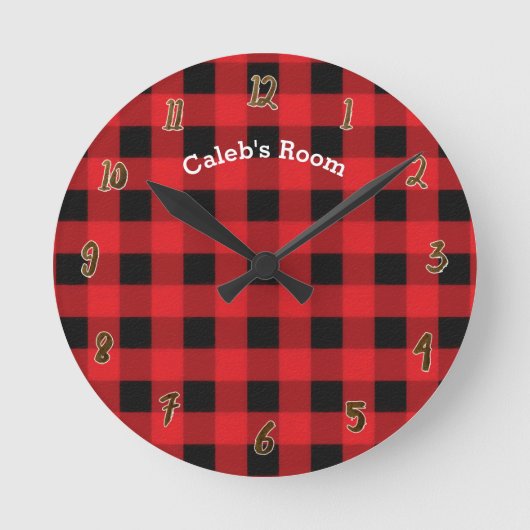 Rustic Red Black Buffalo Gepersonaliseerde naam Ronde Klok (Voorkant)