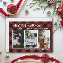Rustic Red Black Buffalo Merry Kerstmis Feestdagenkaart