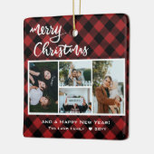 Rustic Red Black Buffalo Merry Kerstmis Keramisch Ornament (Links)