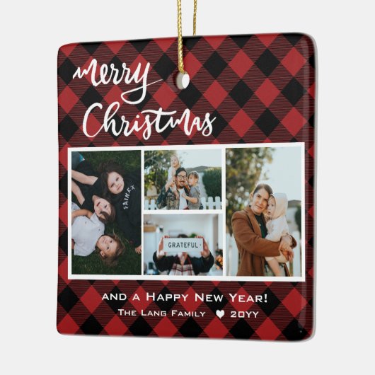 Rustic Red Black Buffalo Merry Kerstmis Keramisch Ornament (Links)