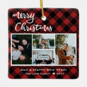 Rustic Red Black Buffalo Merry Kerstmis Keramisch Ornament (Voorkant)