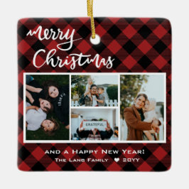 Rustic Red Black Buffalo Merry Kerstmis Keramisch Ornament