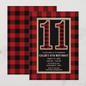 Rustic Red Black Buffalo Plaid 11e 11 verjaardag Kaart (Voorkant / Achterkant)