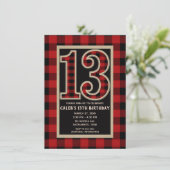 Rustic Red Black Buffalo Plaid 13e 13 verjaardag Kaart (Staand voorkant)