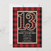 Rustic Red Black Buffalo Plaid 13e 13 verjaardag Kaart (Voorkant)