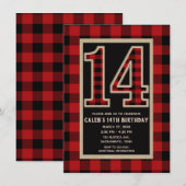 Rustic Red Black Buffalo Plaid 14e 14 Verjaardag Kaart (Voorkant / Achterkant)