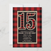 Rustic Red Black Buffalo Plaid 15e 15 verjaardag Kaart (Voorkant)