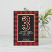 Rustic Red Black Buffalo Plaid 3RD Verjaardagsfees Kaart (Staand voorkant)