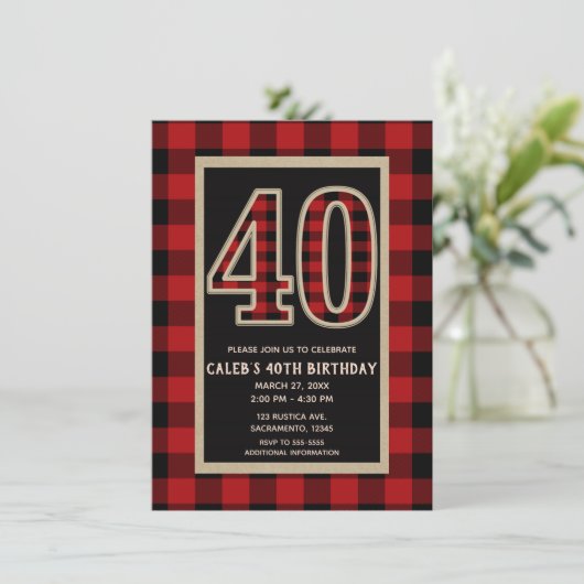 Rustic Red Black Buffalo Plaid 40e 40 verjaardag Kaart (Staand voorkant)