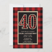 Rustic Red Black Buffalo Plaid 40e 40 verjaardag Kaart (Voorkant)