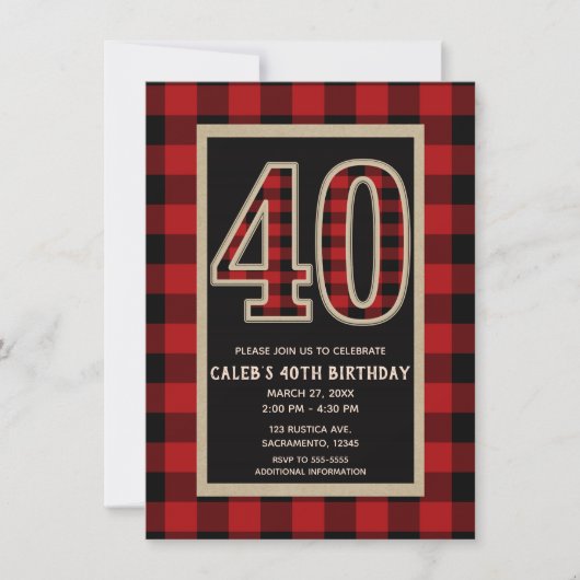 Rustic Red Black Buffalo Plaid 40e 40 verjaardag Kaart (Voorkant)