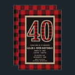Rustic Red Black Buffalo Plaid 40e 40 verjaardag Kaart<br><div class="desc">Rustic Red Black Buffalo Plaid 40e 40 verjaardagsuitnodigingen.</div>