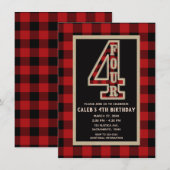 Rustic Red Black Buffalo Plaid 4e verjaardag Kaart (Voorkant / Achterkant)