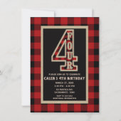 Rustic Red Black Buffalo Plaid 4e verjaardag Kaart (Voorkant)