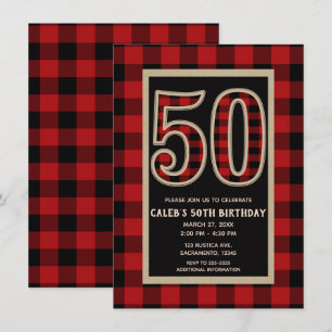 Rustic Red Black Buffalo Plaid 50e 50 Verjaardag Kaart