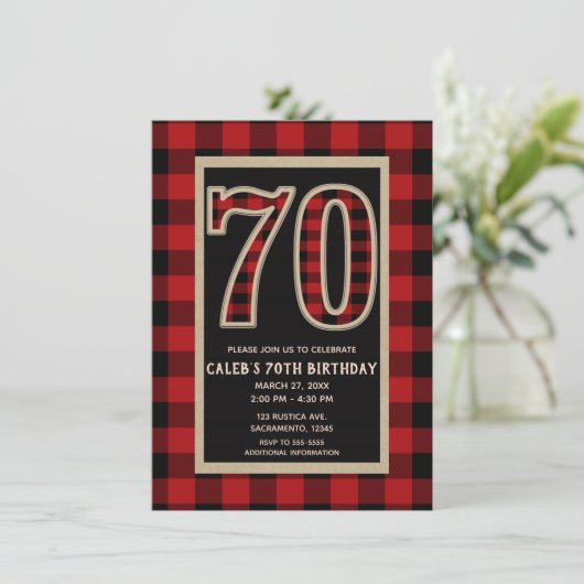 Rustic Red Black Buffalo Plaid 70e 70 verjaardag Kaart (Staand voorkant)