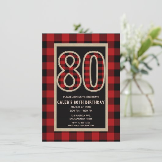 Rustic Red Black Buffalo Plaid 80e 80 verjaardag Kaart (Staand voorkant)