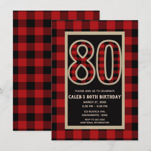 Rustic Red Black Buffalo Plaid 80ste 80e verjaarda Kaart