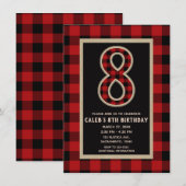 Rustic Red Black Buffalo Plaid 8e verjaardagsfeest Kaart (Voorkant / Achterkant)