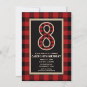 Rustic Red Black Buffalo Plaid 8e verjaardagsfeest Kaart (Voorkant)