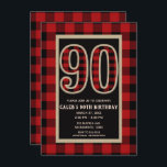 Rustic Red Black Buffalo Plaid 90e 90 verjaardag Kaart<br><div class="desc">Rustic Red Black Buffalo Plaid 90e 90 verjaardagsuitnodigingen.</div>