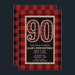 Rustic Red Black Buffalo Plaid 90e 90 verjaardag Kaart<br><div class="desc">Rustic Red Black Buffalo Plaid 90e 90 verjaardagsuitnodigingen.</div>