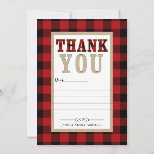 Rustic Red Black Buffalo Plaid Foto Dank u Bedankkaart (Voorkant)
