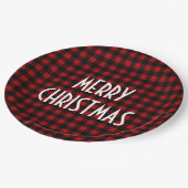 Rustic Red & Black Buffalo Plaid Merry Christmas Papieren Bordje (Gekanteld)