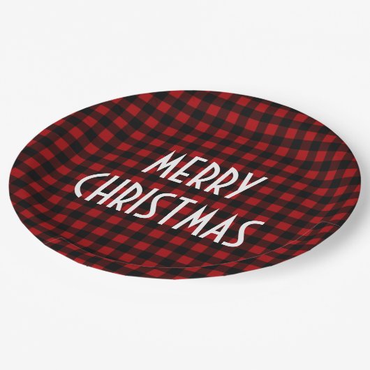 Rustic Red & Black Buffalo Plaid Merry Christmas Papieren Bordje (Gekanteld)