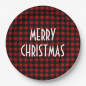 Rustic Red & Black Buffalo Plaid Merry Christmas Papieren Bordje (Voorkant)