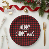 Rustic Red & Black Buffalo Plaid Merry Christmas Papieren Bordje