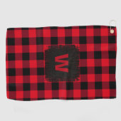 Rustic Red Black Buffalo Plaid Monogram Initiaal Golfhanddoek (Horizontaal)