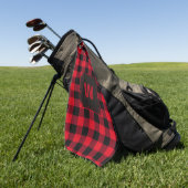 Rustic Red Black Buffalo Plaid Monogram Initiaal Golfhanddoek (Groen)