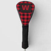 Rustic Red Black Buffalo Plaid Monogram Initiaal Golfheadcover (Voorkant)