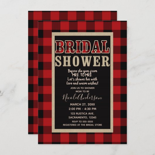 Rustic Red Black Buffalo Plaid Vrijgezellenfeest Kaart (Voorkant / Achterkant)