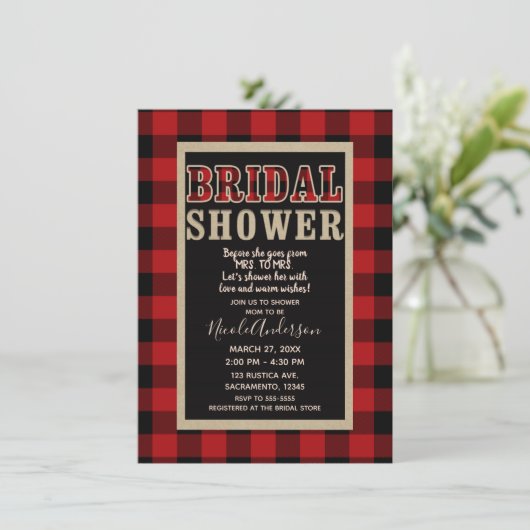 Rustic Red Black Buffalo Plaid Vrijgezellenfeest Kaart (Staand voorkant)