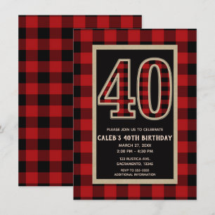 Rustic Red Black Buffalo Pset 40th 40 Birthday Kaart
