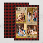 Rustic Red Black Buffalo Pset 4 Foto collage Feestdagenkaart (Voorkant / Achterkant)