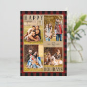 Rustic Red Black Buffalo Pset 4 Foto collage Feestdagenkaart (Staand voorkant)